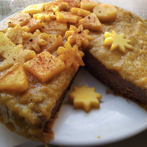 Chocolate Mango Cheesecake with Spiced Mango Coulis – Vegan, Gluten Free, Dairy Free