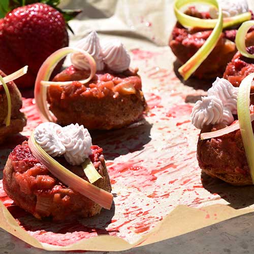 Strawberry-Rhubarb Upside Down Mini Cakes