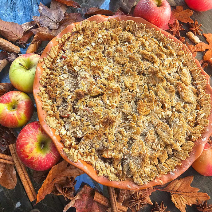 Easy Plant-Based Apple Pie with Cinnamon Streusel Topping (Vegan Recipe)