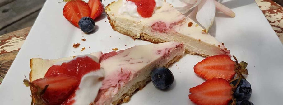 Strawberry Cheesecake with Almond Crust (Gluten-Free and Sugar-Free)
